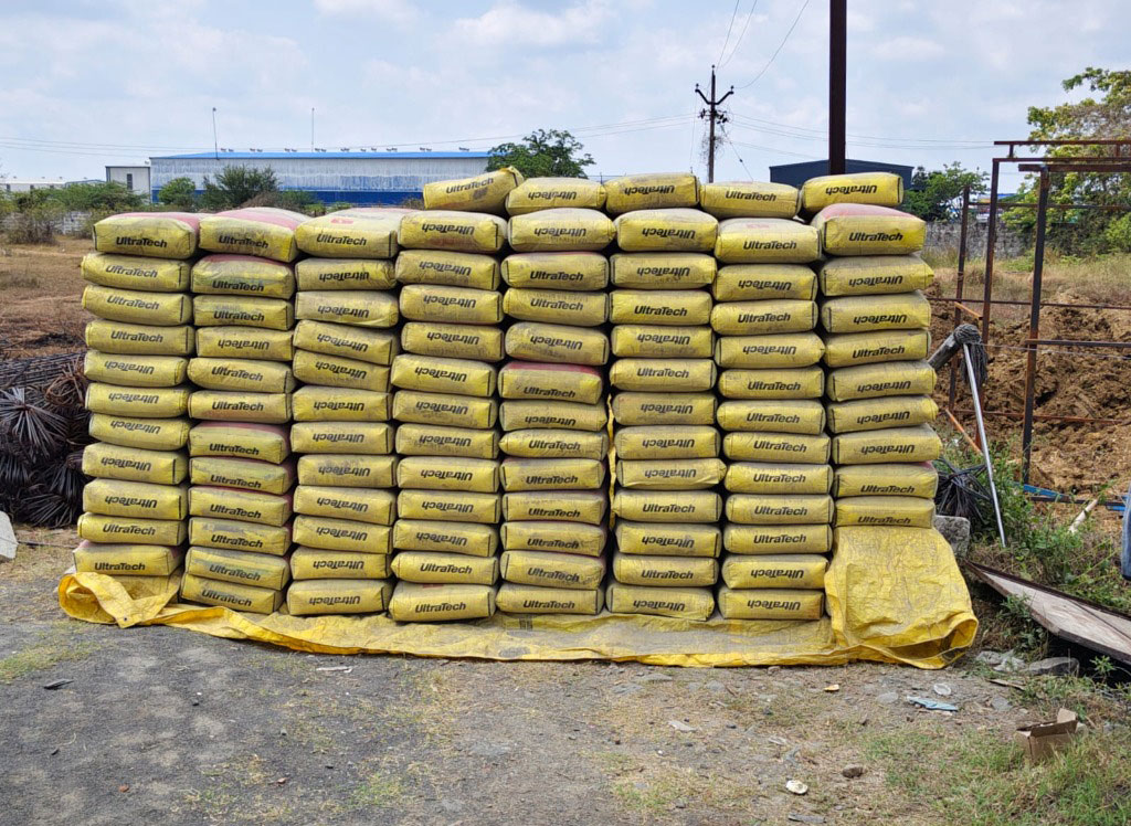 UltraTech Cement Stack at Construction Site