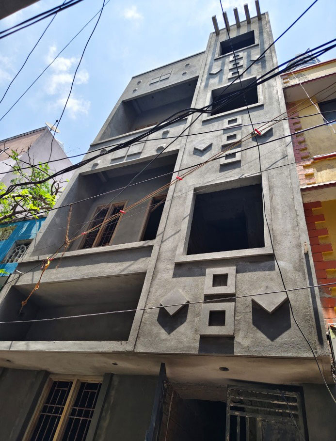Modern Geometric Facade Plastering Building Site